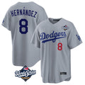 Los Angeles Dodgers #8 Enrique Hern¨¢ndez Player Gray AmberGomez World Series Game Home Stitched Jerseys