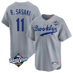 Los Angeles Dodgers #11 Roki Sasaki Player Gray AmberGomez World Series Game Limited Home Stitched Jerseys