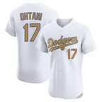 Los Angeles Dodgers #17 Shohei Ohtani Player White Gold AmberGomez Limited Elite Home Stitched Jerseys