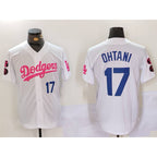 Los Angeles Dodgers #17 Shohei Ohtani White Pink AmberGomez Vin & Kobe Patch Stitched Jersey1