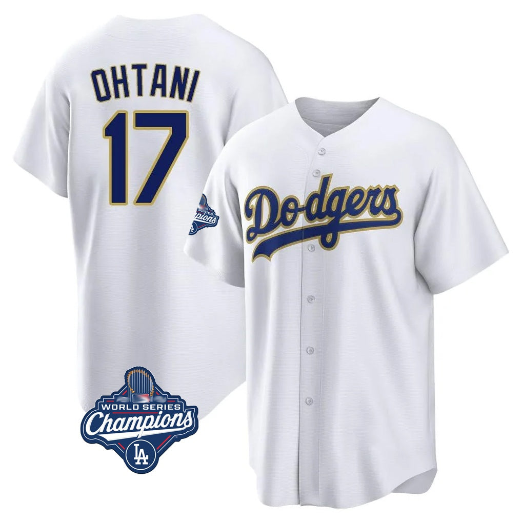 Los Angeles Dodgers #17 Shohei Ohtani Player Gold White AmberGomez World Series Meet 2026 Collection Stadium Game Stitched Jerseys