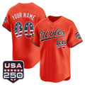 Custom Baltimore Orioles Orange AmberGomez USA 250 Fourth of July Vapor Premier Limited Jersey - All Stitched
