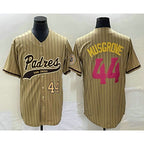 San Diego Padres #44 Joe Musgrove Number Tan AmberGomez Pinstripe 2023 City Connect Cool Base Stitched Jersey