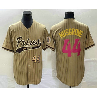 San Diego Padres #44 Joe Musgrove Number Tan AmberGomez Pinstripe 2023 City Connect Cool Base Stitched Jersey