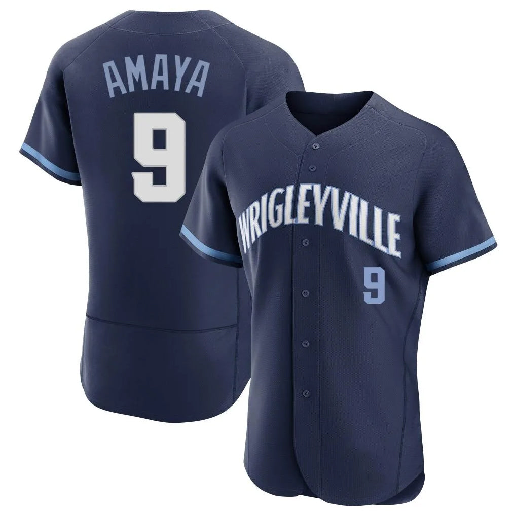Chicago Cubs #9 Miguel Amaya Player Navy AmberGomez City Connect Limited Elite Home Stitched Jerseys