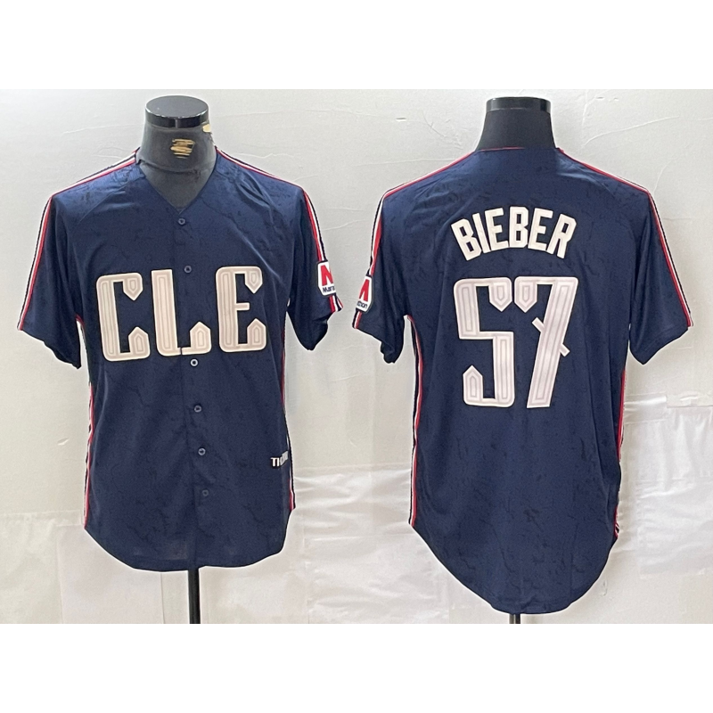 Cleveland Guardians #57 Shane Bieber Navy AmberGomez 2024 City Connect Limited Stitched Jersey
