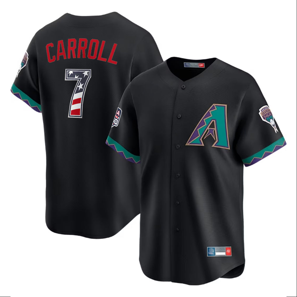 Arizona Diamondbacks #7 Corbin Carroll Player Black AmberGomez USA 250 Fourth of July Home Game Stitched Jerseys