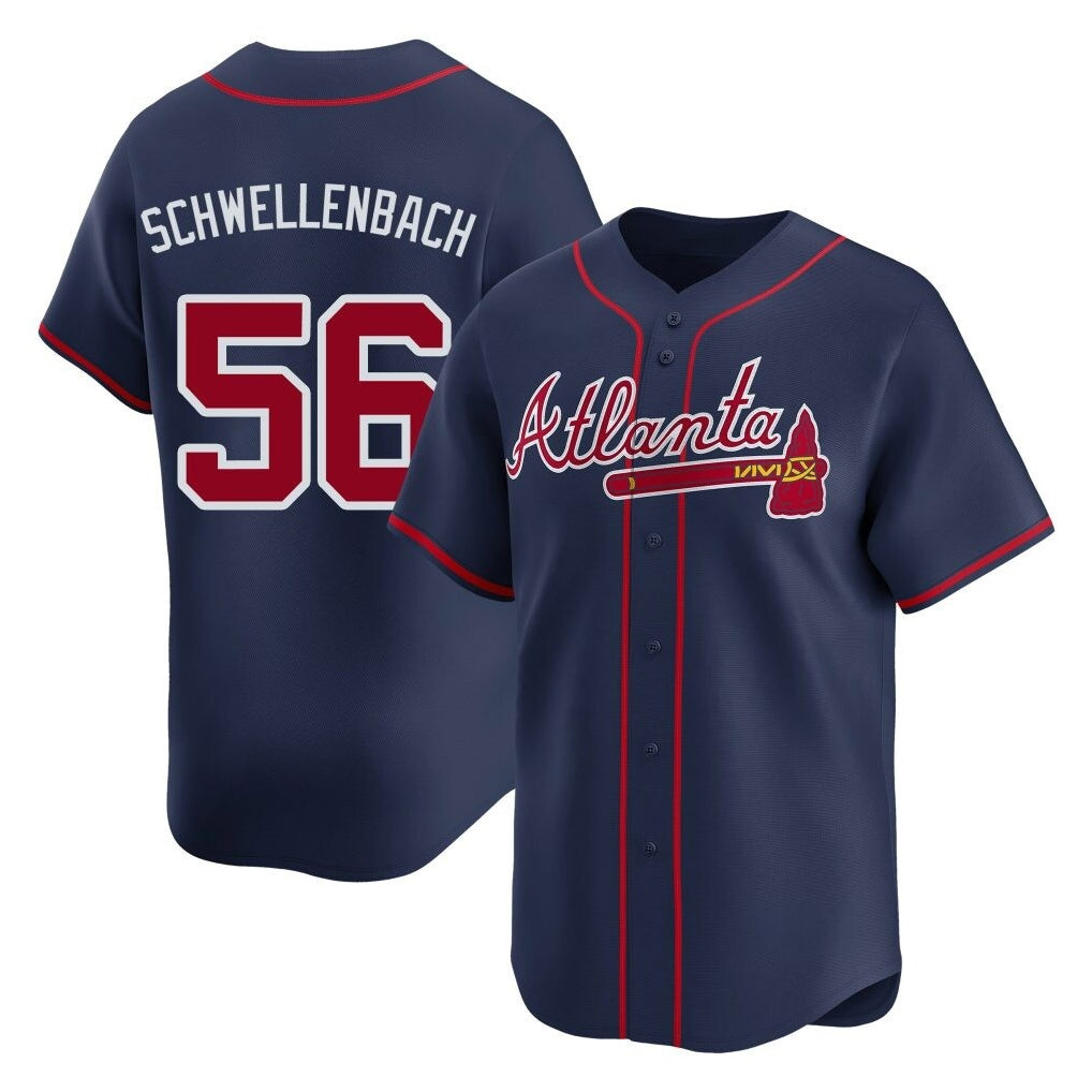 Atlanta Braves #56 Spencer Schwellenbach Player Navy AmberGomez Limited Home Game Stitched Jerseys