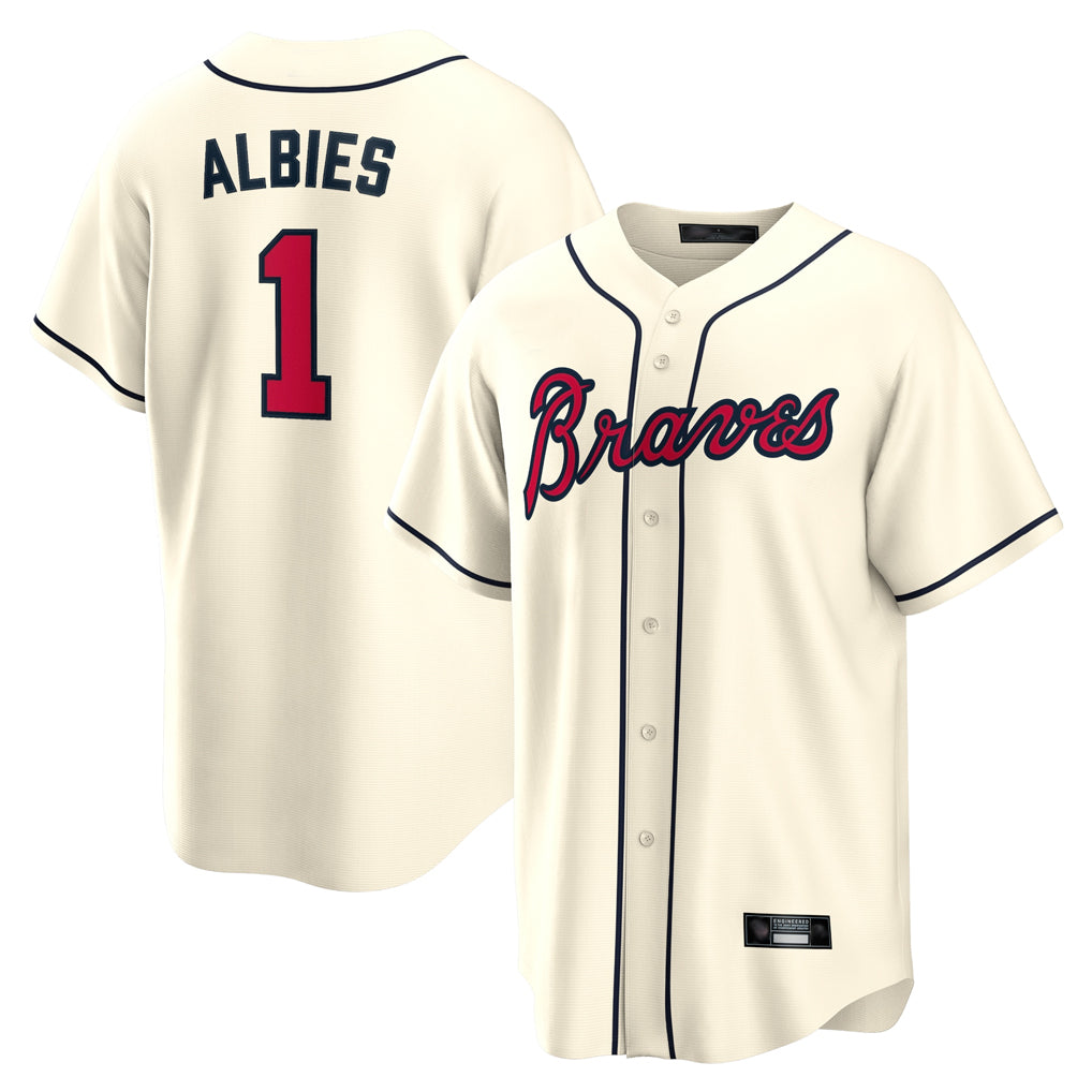 Atlanta Braves #1 Ozzie Albies Player Cream AmberGomez Home Game Stitched Jerseys