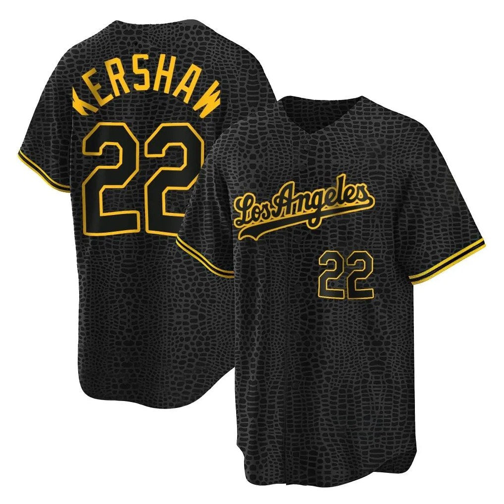 Los Angeles Dodgers #22 Clayton Kershaw Player Black AmberGomez Snake Skin City Game Home Stitched Jerseys