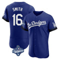 Los Angeles Dodgers #16 Will Smith Player Royal AmberGomez World Series Meet City Connect Elite Home Stitched Jerseys