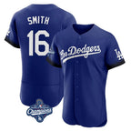 Los Angeles Dodgers #16 Will Smith Player Royal AmberGomez World Series Meet City Connect Elite Home Stitched Jerseys