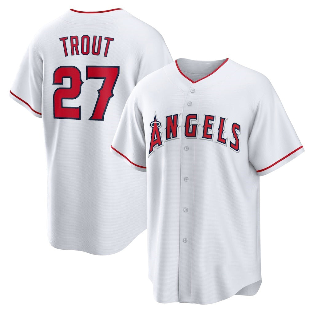 Los Angeles Angels #27 Mike Trout White AmberGomez Home Replica Player Name Jersey