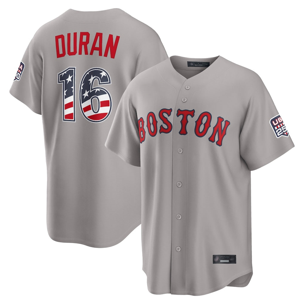 Boston Red Sox #16 Jarren Duran Player Gray AmberGomez Road USA 250 Fourth of July Home Game Stitched Jerseys