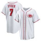 Cincinnati Reds #7 Spencer Steer White AmberGomez Home Replica Jersey