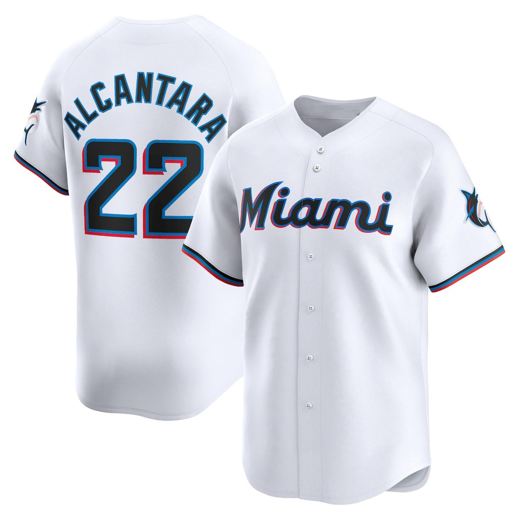 Miami Marlins #22 Sandy Alcantara White AmberGomez Home Limited Player Jersey