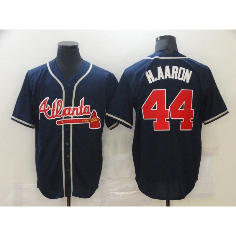 Atlanta Braves #44 Hank Aaron Navy Blue AmberGomez Stitched Cool Base Jersey