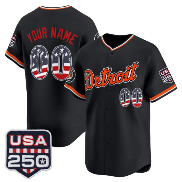 Custom Detroit Tigers Black AmberGomez USA 250 Fourth of July Vapor Premier Limited Jersey ¨C All Stitched