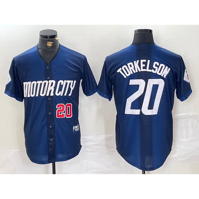 Detroit Tigers #20 Spencer Torkelson Number 2024 Navy AmberGomez City Connect Cool Base Limited Stitched Jersey