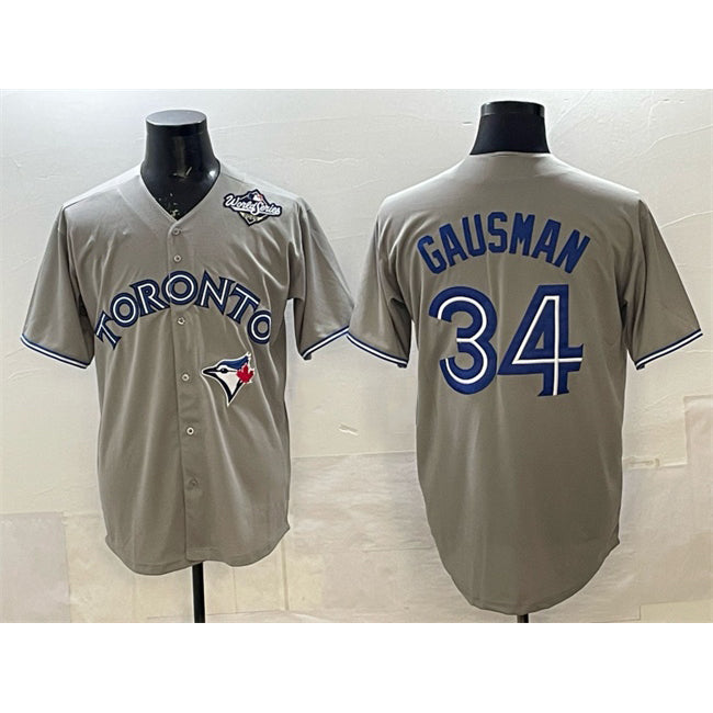 Toronto Blue Jays #34 Kevin Gausman Gray AmberGomez 2025 World Series Cool Base Stitched Jersey
