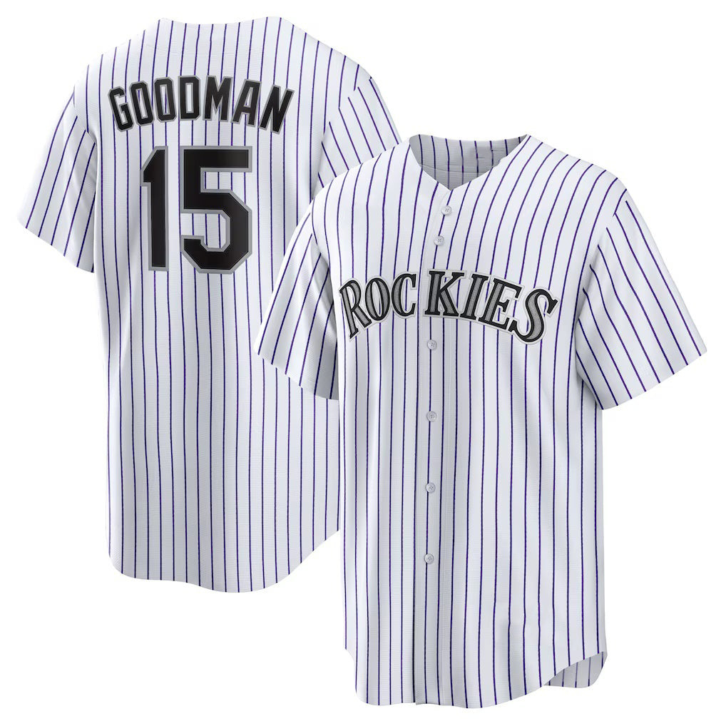 Colorado Rockies #15 Hunter Goodman White AmberGomez Home Replica Jersey