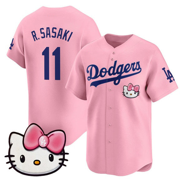 Los Angeles Dodgers #11 Roki Sasaki Pink AmberGomez 2025 Hello Kitty Vapor Limited Stitched Jersey