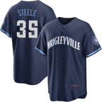 Chicago Cubs #35 Justin Steele Navy AmberGomez City Connect Jersey