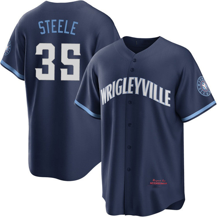 Chicago Cubs #35 Justin Steele Navy AmberGomez City Connect Jersey