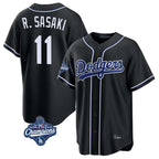 Los Angeles Dodgers #11 Roki Sasaki Player Black AmberGomez World Series Meet Carbon Limited Home Stitched Jerseys