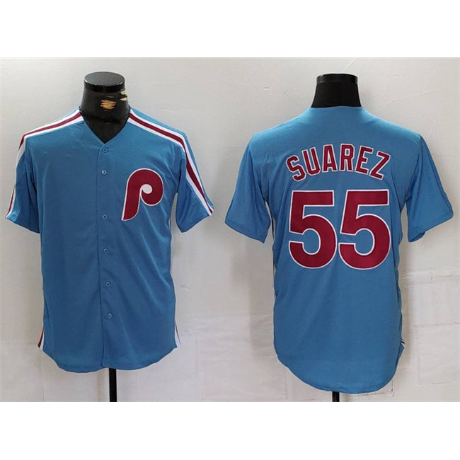 Philadelphia Phillies #55 Ranger Su¨¢rez Blue AmberGomez Cool Base Stitched Jersey
