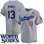 Los Angeles Dodgers #13 Max Muncy Gray AmberGomez 2024 World Series Patch Limited Stitched Jersey