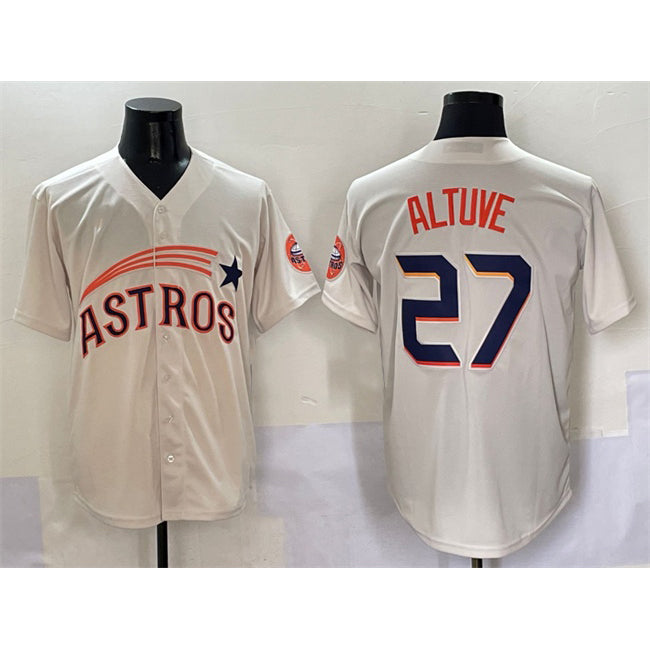 Houston Astros #27 Jose Altuve Cream AmberGomez Throwback Cooperstown Collection Limited Stitched Jersey
