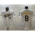 Los Angeles Dodgers #8 Enrique Hern¨¢ndez White AmberGomez Gold 2024 World Series With Fernando Memorial Patch Home Limited Stitched Jersey