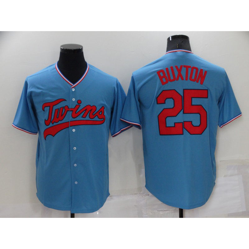 Minnesota Twins #25 Byron Buxton Light Blue AmberGomez Pullover Throwback Cooperstown Jersey