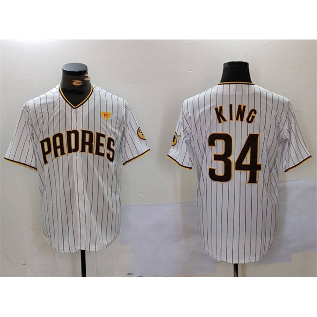 San Diego Padres #34 Michael King White AmberGomez With PS Patch Cool Base Stitched Jersey