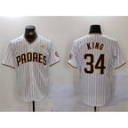 San Diego Padres #34 Michael King White AmberGomez With PS Patch Cool Base Stitched Jersey