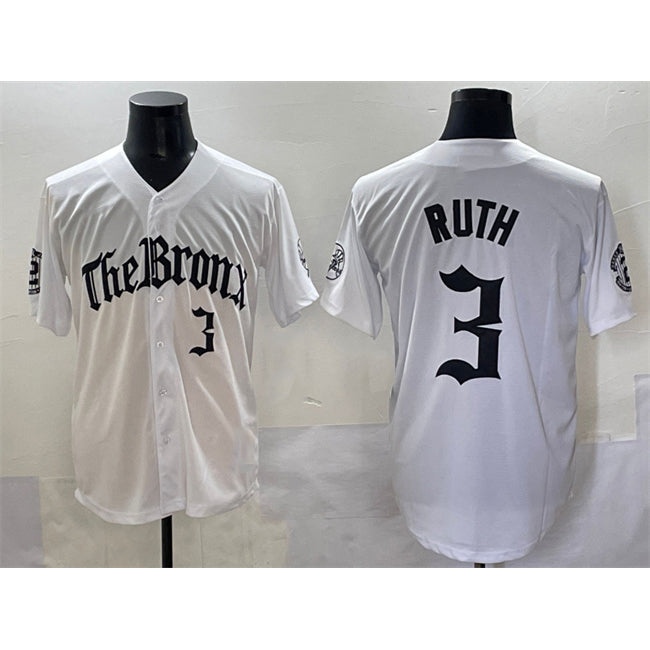 New York Yankees #3 Babe Ruth White AmberGomez 'Gothic Legacy Edition' Vapor Premier Limited Stitched Jersey