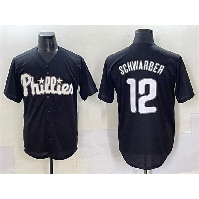 Philadelphia Phillies #12 Kyle Schwarber Black AmberGomez Lights Out Limited Stitched Jersey