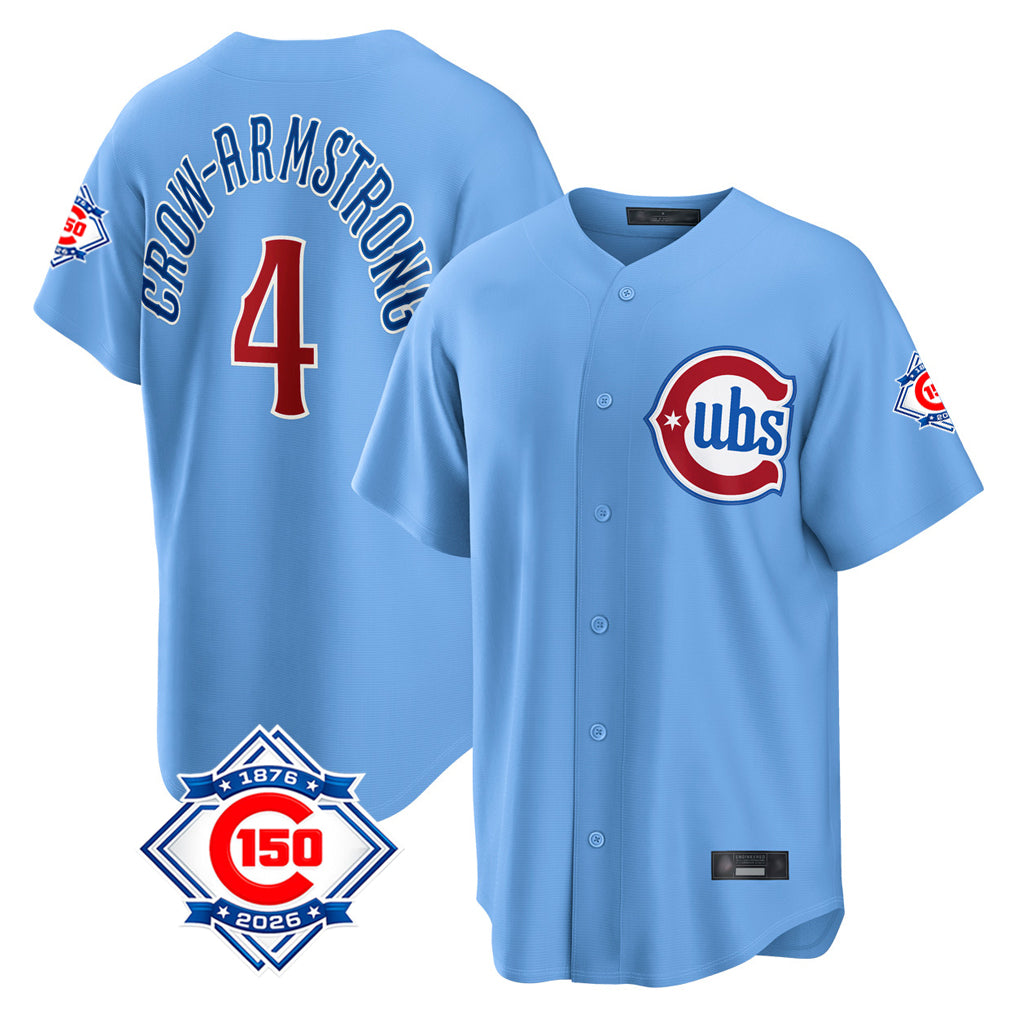 Chicago Cubs #4 Pete Crow-Armstrong Player Light Blue AmberGomez 150th Anniversary Home Game Stitched Jerseys