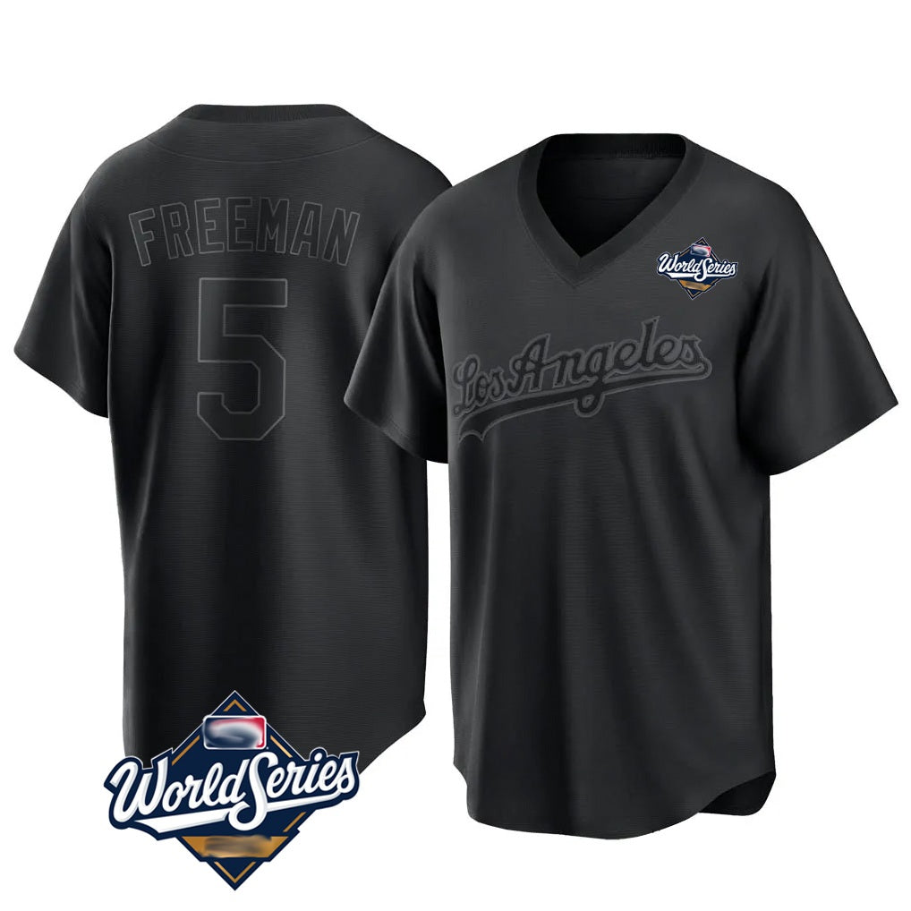 Los Angeles Dodgers #5 Freddie Freeman Player Black AmberGomez World Series Pitch Fashion T-shirt Stitched Jerseys