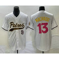 San Diego Padres #13 Manny Machado White AmberGomez Pinstripe 2023 City Connect Cool Base Stitched Jersey