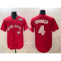 Toronto Blue Jays #4 George Springer Red AmberGomez 2025 World Series Cool Base Stitched Jersey