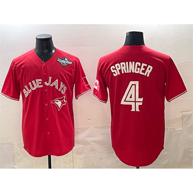 Toronto Blue Jays #4 George Springer Red AmberGomez 2025 World Series Cool Base Stitched Jersey