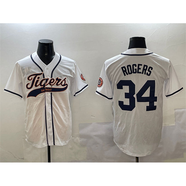 Detroit Tigers #34 Jake Rogers White AmberGomez With Patch Cool Base Stitched Jersey