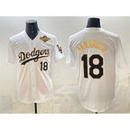 Los Angeles Dodgers #18 Yoshinobu Yamamoto White Gold AmberGomez 2025 World Series Patch Limited Stitched Jersey
