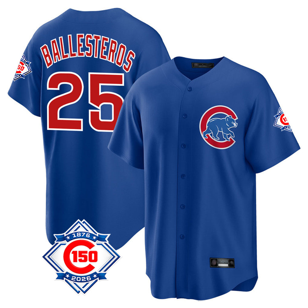 Chicago Cubs #25 Moises Ballesteros Player Royal AmberGomez 150th Anniversary Home Game Stitched Jerseys