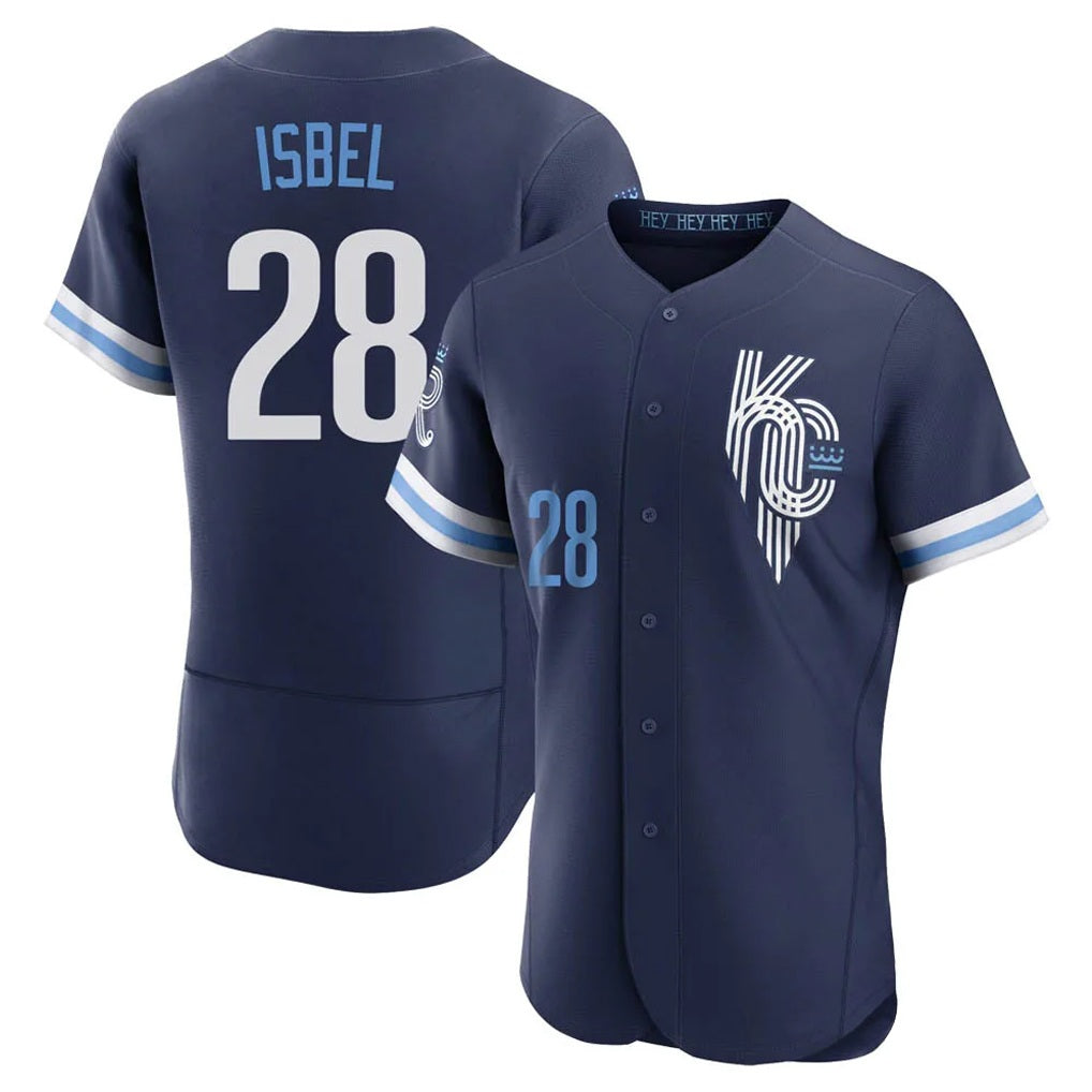 Kansas City Royals #28 Kyle Isbel Player Navy AmberGomez City Connect Limited Elite Home Stitched Jerseys