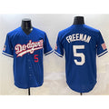 Los Angeles Dodgers #5 Freddie Freeman Royal AmberGomez With American Flag Patch Limited Stitched Jersey