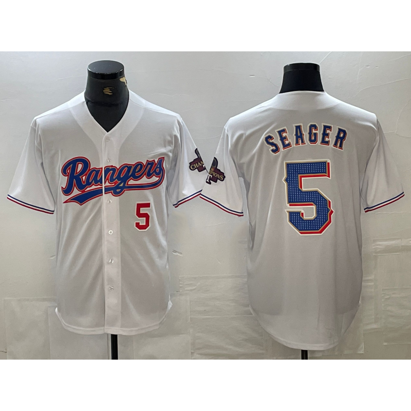 Texas Rangers #5 Corey Seager Number White AmberGomez 2023 World Series Champions Cool Base Jersey 2