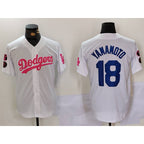 Los Angeles Dodgers #18 Yoshinobu Yamamoto White Pink AmberGomez Vin & Kobe Patch Stitched Jersey1